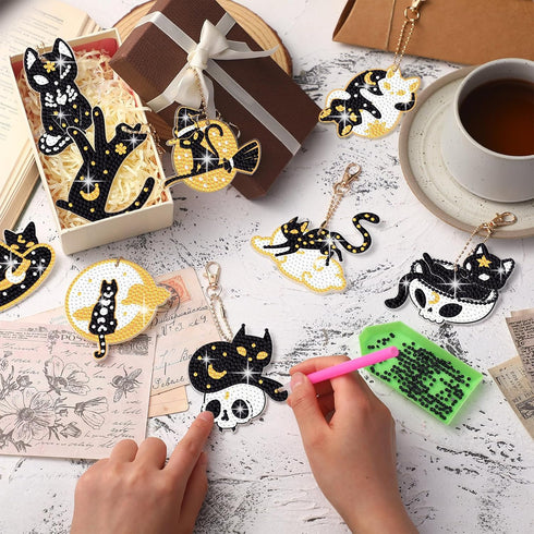 Siifert 20 Pcs Diamond Painting Keychain Kits with Tools Cute Hanging Diamond Painting Keychains Cat Skull Camping Drill Diamond Painting Key Chai...