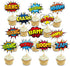 SuperHero Boom Cupcake Toppers 48 Pack Happy Birthday Cake Decor for kids Hero Theme Birthday Party Supplies Celebrating Party Events Baby Shower...