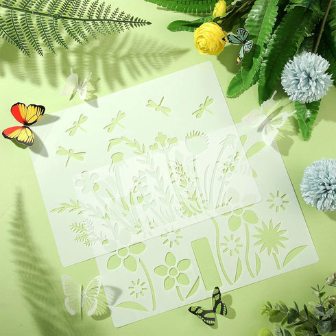 6 Pieces Flower Stencil Bee Stencil Butterfly Painting Stencil Template Bird Bee Drawing Template Reusable Painting Stencil and Metal Open Ring fo...