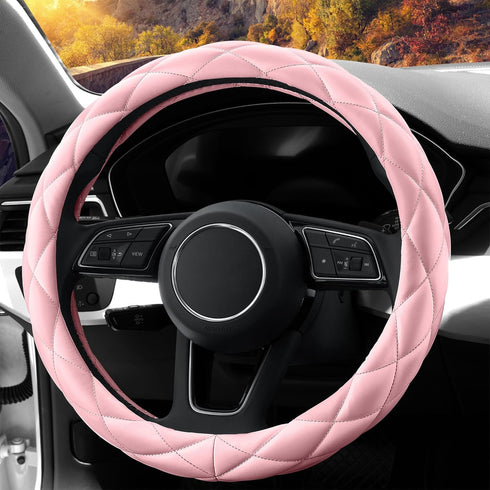 Soft Microfiber Leather Steering Wheel Cover, Universal 15 Inch for Women Girls, Fit Vehicles, Sedans, SUVs, Vans, Trucks - Light Pink...