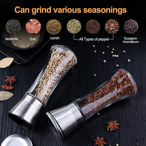 Pepper Mill Grinder Refillable,SAINSWIN Manual Salt and Pepper Grinders,Adjustable Coarseness Spice Grinder,Kitchen Gadgets Nutmeg,Herb,Black Pepp...