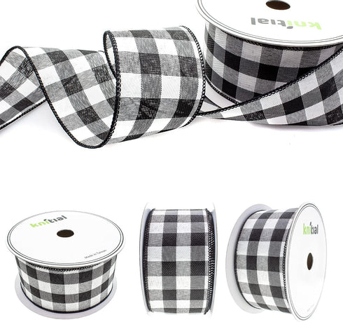 Wired Traditional Buffalo Plaid Ribbon 2-1/2 inches x 25 Yard Buffalo Check Black and White Ribbon for Gift Wrapping, Crafts, and Decorations...