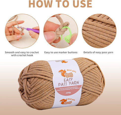 Yarn for Crocheting -200g Beginners Chunky Cotton Yarn Easy-to-See Stitches Thick Worsted Yarn for Knitting Craft -Khaki......