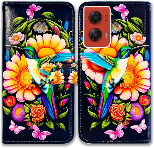 Bcov Case for Moto G Stylus 5G 2024,Hummingbird Butterfly Flowers Leather Flip Phone Case Wallet Cover with Card Slot Holder Kickstand for Motorol...