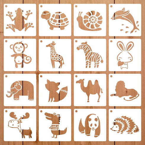 16 Pieces Animal Theme Stencils Farm Reusable Painting Stencils for Scrapbooking Drawing Tracing DIY Furniture Wall Floor Fabric Decors, 5X5 Inche...