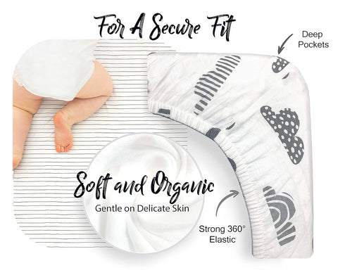 100% Organic Cotton Fitted Sheets for Graco Pack n Play, Babyletto, Pamo Babe, Hiccapop, Dream on Me, Evenflo, Baby Trend, Hygge Hush Portable/Min...