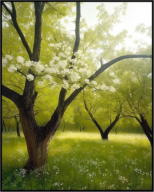 Posterizer 1 pcs-orchard tree scene-lush nature art-soft serene poster 3-Collectibles & Fine Art-Landscape & Nature Art-Gift for Art Lovers- unfra...