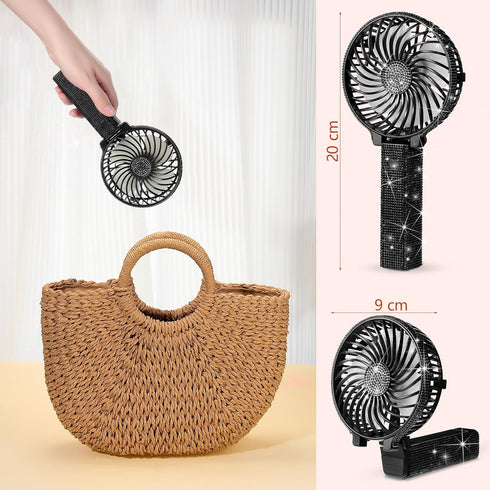 Mudder Crystal Bling Rhinestone Mini Handheld Fan Portable Usb Rechargeable Fan Battery Operated Small Folding Personal Fan for Girls Women Outdoo...