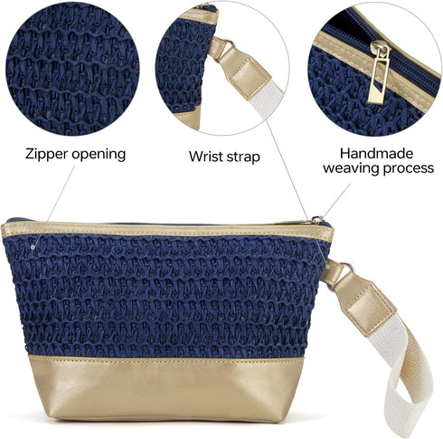 Straw Mesh Beach Bag Clutch Purses for Women Beach Purse Toiletry Travel Bags Cosmetic Bag Makeup Bag for Purse Skincare Bag Spring Break Essentia...