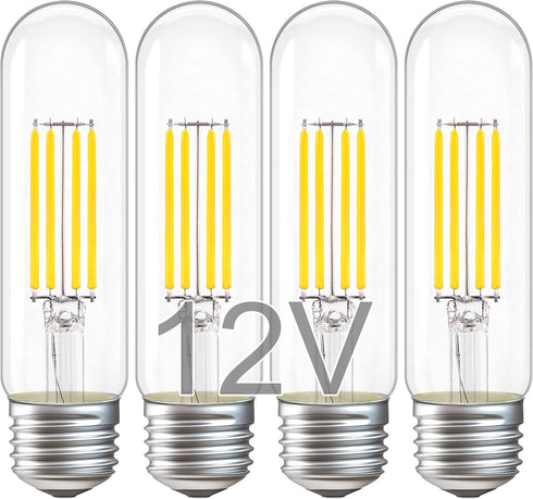 12V LED Light Bulbs - Daylight 5000K 4W(Only for 12 Volt DC/AC) - E26 Standard Base - 40W Equivalent Dimmable T10 Low Voltage Bulb for RV, 4 Pack...