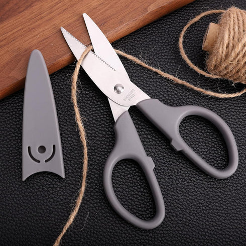 Grey Multipurpose Scissors, 6in Straight Sturdy Sharp Scissors for Office School Student Home General Use Sewing Fabric Craft Supplies with Cover...