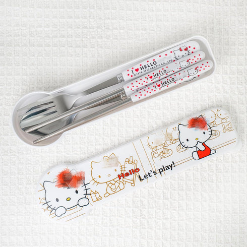 Cartoon Kitty Utensils Set Includes Reusable Stainless Steel Fork Spoon Chopsticks And Cute Cat Carrying Case Durable...