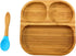 Baby Toddler Stay Put Dish, Kids Suction Plate, Bamboo Cute Dinnerware (Blue)...
