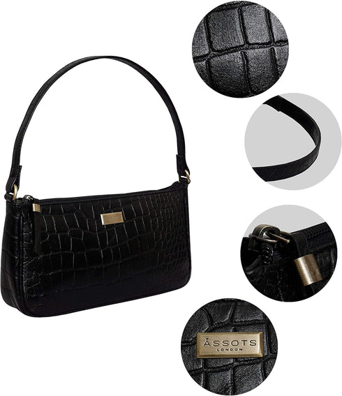Leather Shoulder Bag for Women - Retro Classic Clutch Real Leather Croc Print Tote Small Purse Handbag with Zipper Closure...