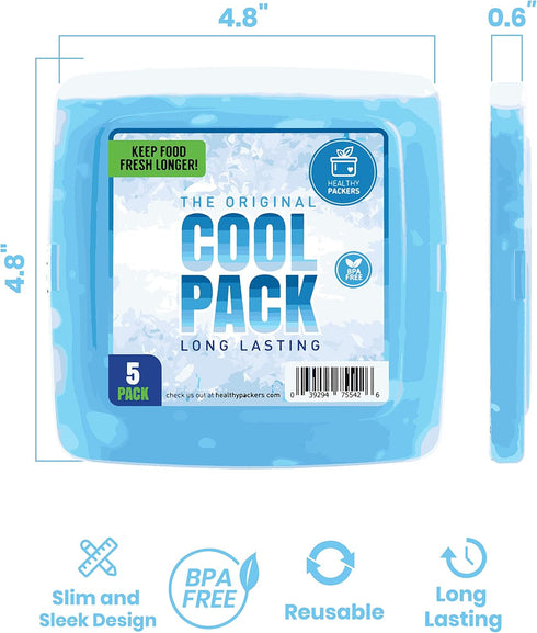Healthy Packers Ice Pack for Lunch Box - 5 Ice Packs - Original Slim & Long-Lasting Freezer Packs for your Lunch or Cooler Bag...