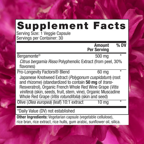 Reserveage Beauty, Bergamot Cholesterol Support with Resveratrol, Antioxidant Supplement for Cardiovascular Support & Heart Health, Vegan, 30 Caps...