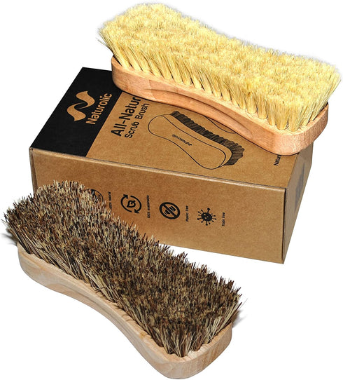 All-Natural Wooden Scrub Brush Set | Wooden Handle | Tampico and Palmyra bristles | Eco Friendly Cleaning Products | Pack of 2...