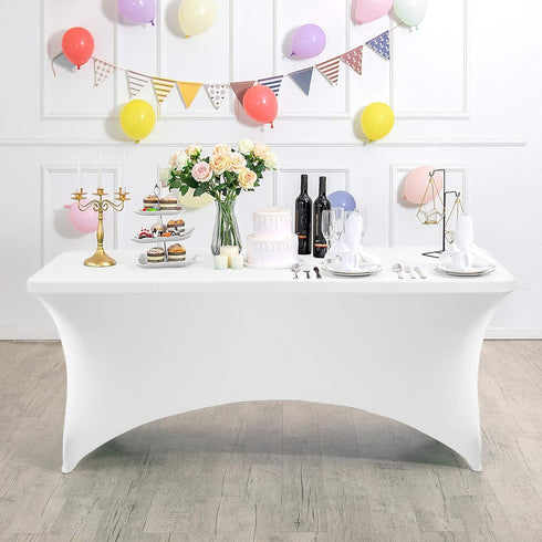 Spandex Table Cover for 6Ft or 4fT or 8ft Table Universal Fitted Stretch Tablecloth for Party, Banquet, Wedding and Events-White...