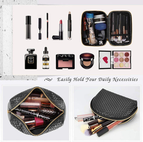 KTMOUW Makeup Bag 3 Pcs Waterproof Cosmetic Bag Set with 10 Makeup Brushes Portable Travel Cosmetic Bag Multifunction Organizer Storage Bag Weave ...