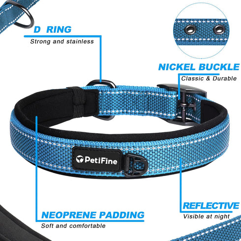 PetiFine Neoprene Padded Dog Collar, Heavy Duty Comfort Dog Collar with Durable Metal Buckle, Reflective Adjustable Belt Buckle Dog Collars for Sm...