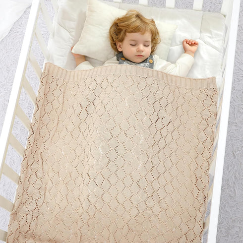 mimixiong Neutral Baby Blanket Knitted Cellular Receiving Crib Nursery Swaddling Blanket for Boys and Girls Camel 40x30 Inch...