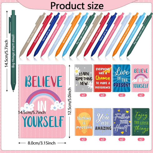 Funrous 32 Pcs Motivational Quote Pens Inspirational Notepads Mini Motivational Journal with Ballpoint Pen Small Notebooks Gift Set for Student Me...