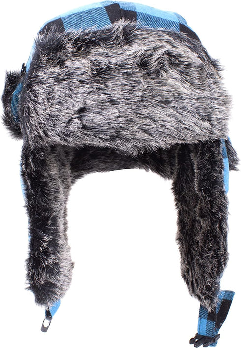 Unisex Winter Trapper Hat with Faux Fur Lining and Ear Flaps – Warm Bomber Hat for Men and Women, Plaid Design...