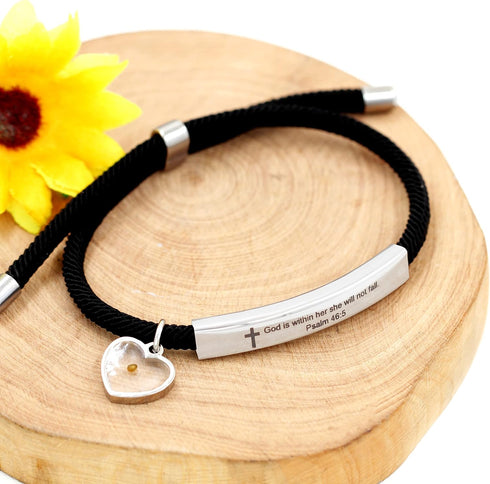 Uloveido Christian Religious Bible Quote Bracelet for Women Encouragement Gift, Black Rope Stainless Steel Tag Bible Engraved Bracelet...