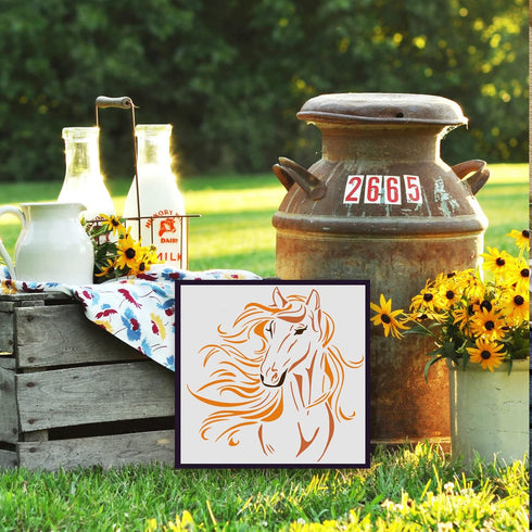 FINGERINSPIRE Beautiful Horse Painting Stencil 11.8x11.8 inch Hollow Out Horse Head Drawing Stencil Reusable Animal Craft Stencil for Painting on ...