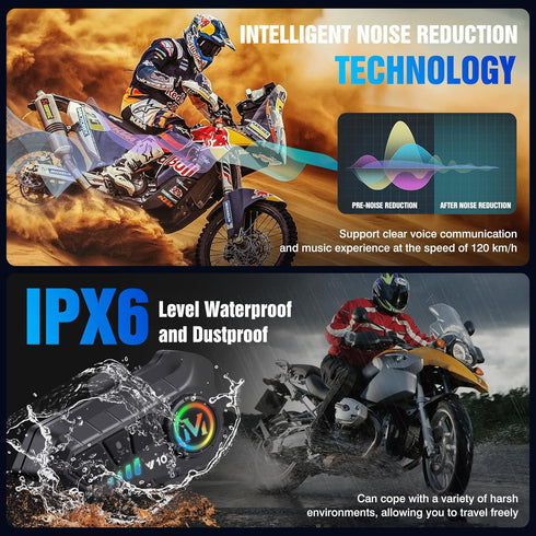 Motorcycle Helmet Speakers High Battery Life Helmet Headphone IPX6 Automatic Answer/Call Music Control/Intelligent Noise/Wake up Siri, 2 Different...