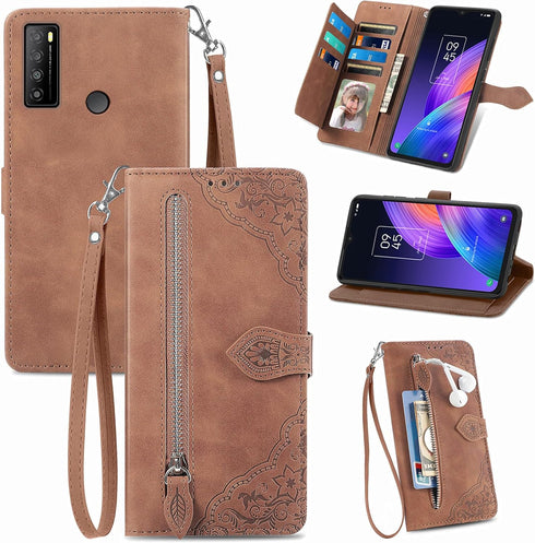 uriet Compatible with TCL 30 XL T701DL Wallet Case with Wrist Strap Lanyard Leather Flip Credit Card Holder Stand Folio Purse Cell Accessories Pho...