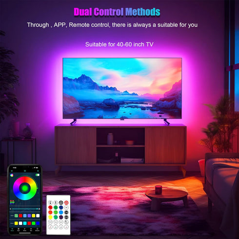 LED Lights for TV 40-60 Inch, 10FT (1 Roll of 10ft) ICRGB TV LED Backlight Kit with Bluetooth APP & 24 Keys Remote, Music Sync TV LED Lights, TV L...