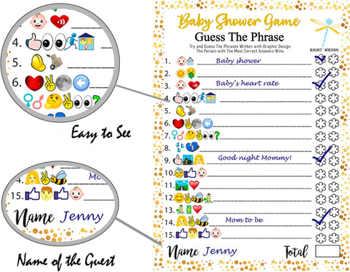 LOTUS-A Baby Shower Games - Hilarious Guess The Phrase and Predictions Cards 30 Thick Cardstocks 7x5 inches Printed Front Back Side Answer Keys In...