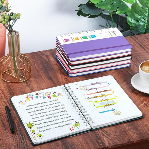 Spiral Dot Grid Notebook, Bullet Dotted Journal Notebook with 100gsm Thick Dotted Paper, Medium 5.75'' × 8.38'', Double-Wire, Hardcover, Inner Poc...