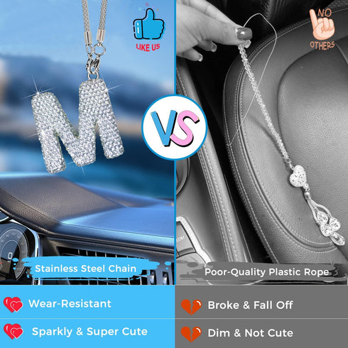 Bling Car Letter Charm, Rear View Mirror Ornament Cute Hanging Crystal Pendant Bling Car Accessories, Lucky Diamond Rhinestone Women Charm Auto De...