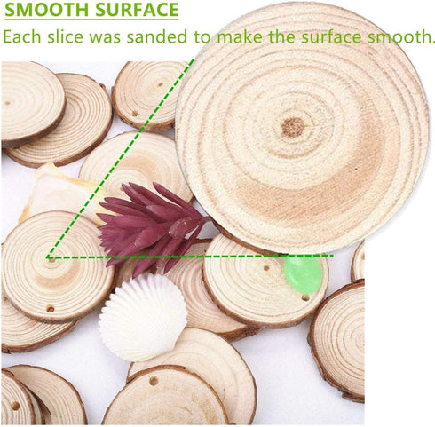 Wood Slices TICIOSH Craft Unfinished Wood kit Predrilled with Hole Wooden Circles for Arts Wood Slices Christmas Ornaments DIY Crafts 30 Pcs 2.0-2...