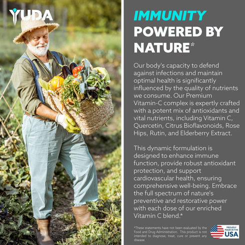 Yuda Immune Support Booster - Vitamin C and Quercetin, Enriched with Elderberry and Rose HIPS, a Superior Vitamin C and Quercetin Formula, Promote...