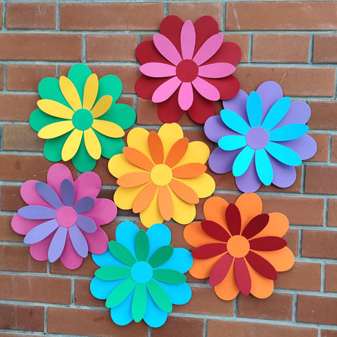 10 inch Giant 3D Rainbow Paper Flower with Stickers for Flower Wall Stickers Room Decor Kids Nursery Classroom Wedding Backdrop Pack of 7 (Rainbow...