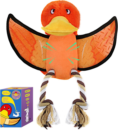 PetiFine Duck Dog Toys for Aggressive Chewers,Squeaky Dog Toys for Large Dogs,Interactive Tug of War Dog Toy with Pull Rope,Tough Plush Pet Dog Ch...