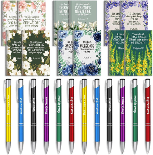 Geyee 24 Pcs Mini Motivational Pens Inspirational Notepads Bulk Appreciation Gifts Small Journals Funny Ballpoint Pen Set for Student School Prize...