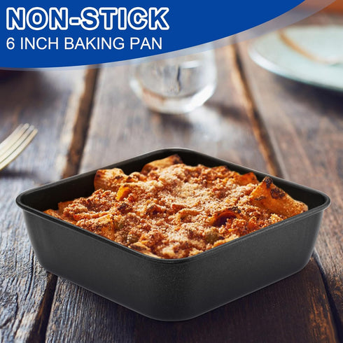 E-far 6 Inch Square Cake Pan, Nonstick Small Baking Pan with Stainless Steel Core for Brownies Lasagna Cakes, Non-toxic & Easy Clean, 2 Inch Deep ...
