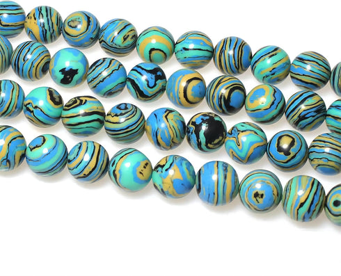 Synthesis Colour Malachite Beads Beautiful Fashion Round Stone Beads for DIY Jewelry Making 15" (10mm, Blue- Gold - Black)...