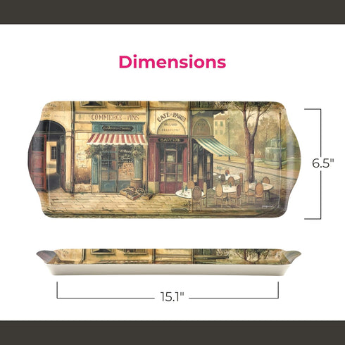 Pimpernel Parisian Scenes Rectangular Hostess Tray - 15.1" x 6.5" Melamine Snack Platter with French Street Illustration - Dishwasher-Safe Decorat...