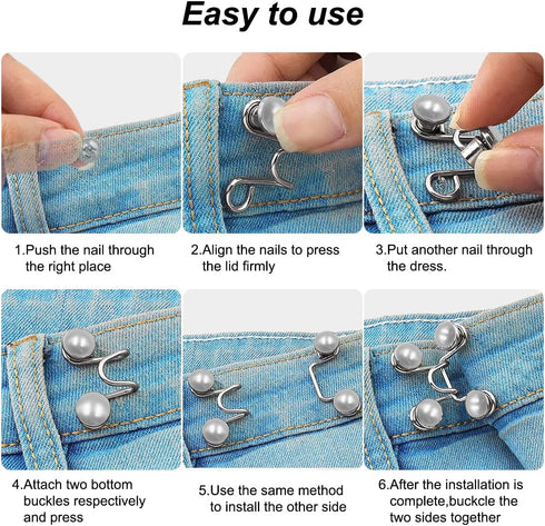 24pcs Adjustable Waist Buckle Extender, Detachable Jean Button Pins No Sewing Required Reusable Jean Buttons, Pant Waist Tightener Clip Snap for J...
