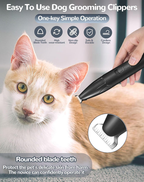 Dog Clippers for Grooming, 2 Speed Low Noise Cordless Dog Paw Trimmer, Rechargeable Small Pet Hair Trimmer for Grooming, Cat Hair Clippers Shaver ...