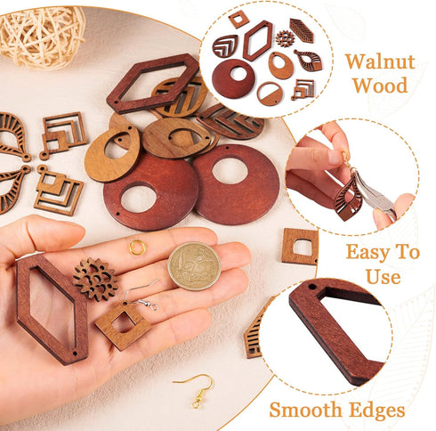 FASHEWELRY 20Pcs Wood Dangle Earrings Making Kit DIY Bohemian Earring Boho Charms Teardrop Rhombus Wooden Earring Blanks with Hooks & Jump Rings f...