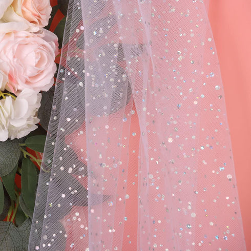 54" x 10 Yards White Glitter Tulle Fabric Rolls Bolt Sequin Tulle Ribbon Netting Fabric for Tutu Skirts Dress Sewing DIY Crafts Birthday Wedding P...