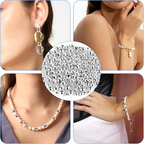 Spacer Beads for Jewelry Making, 200PCS Stainless Steel Beads Spacer Beads Silver Beads for Bracelets Silver Bead Spacers Metal Beads for DIY Neck...