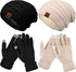 4 Pieces Winter Glove and Hat Set Women Winter Hat Touchscreen Gloves Warm Knitted Beanie Hats and Gloves for Women...