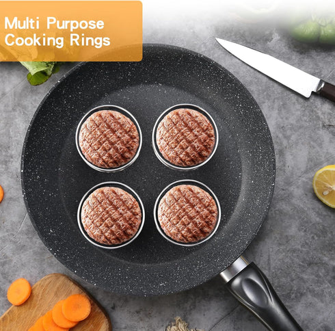 English Muffin Rings 6 Set, Non Stick Crumpet Rings Stainless Steel Cooking Rings Double Rolled 3 Inch Round Pastry Mold Crumpet Tart Rings for Ba...
